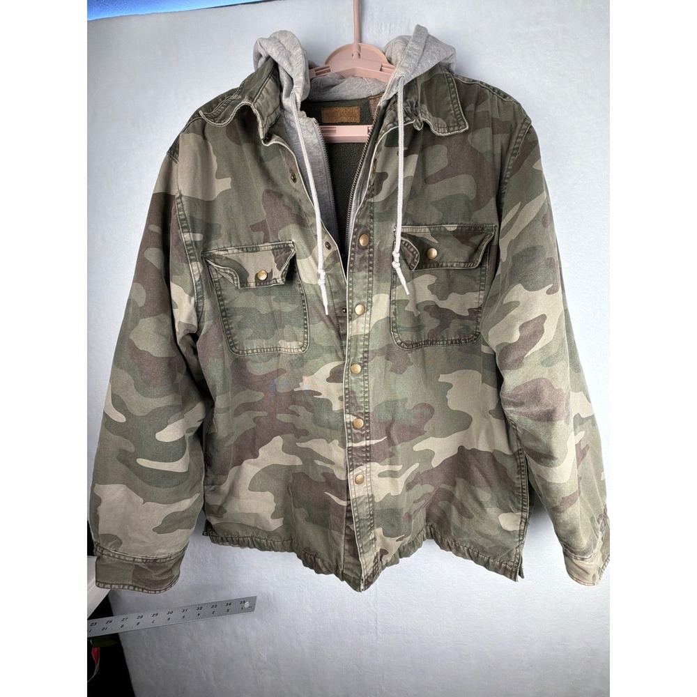 Men's Camo Field Jacket Medium Sherpa Lined Layered Hoodie Military Grunge